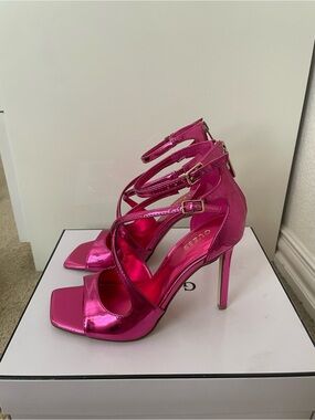 GUESS Metallic Hot Pink Strappy Stiletto Sandals